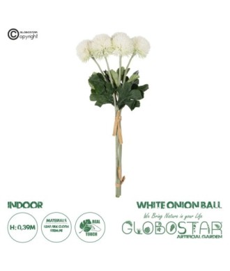 GloboStar® Artificial Garden WHITE ONIONBALL BOUQET 21371 Τεχνητό Διακοσμητικό OnionBall Μπουκέτο Y39cm